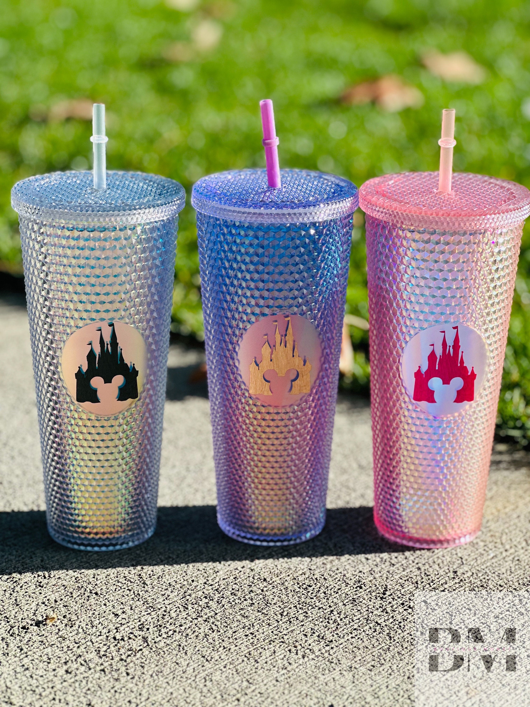 Disney Studded Tumbler With Straw-lid Starbucks Inspired Tumbler Cup Mickey  Castle Tumbler Holiday Tumbler Holographic matte 