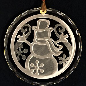 Snowman Ornament - Deeply  Sandblasted Glass