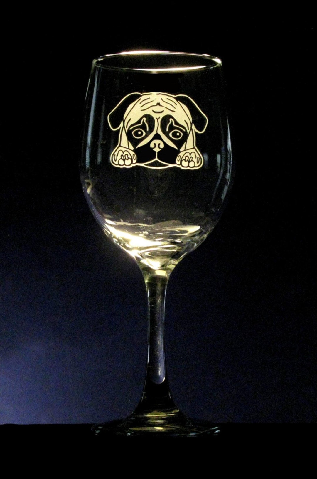 Pug Wine Glasses Set of 2 Etched - Etsy