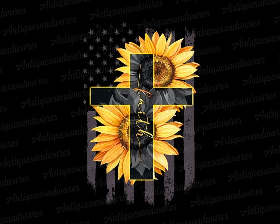 Download Faith-Sunflower-Cross American Flag Png Vintage Christian ...