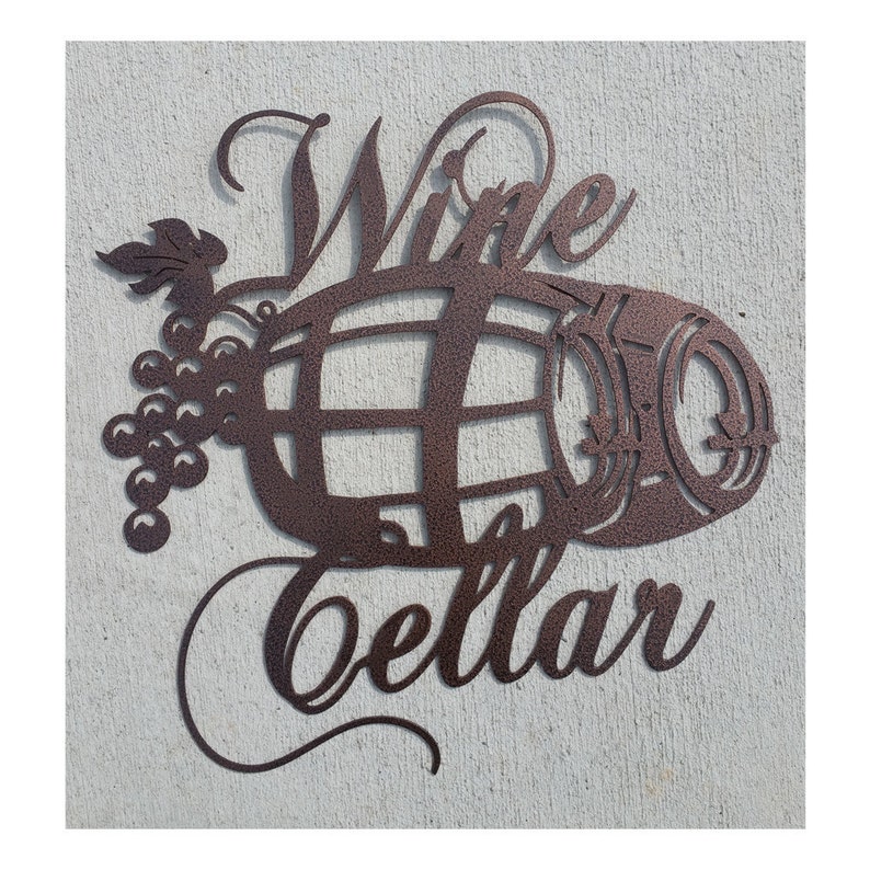 Wine Cellar Metal Sign With Barrel and Grapes Etsy