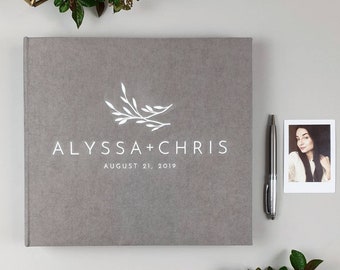 Tan Gray Instax Photo Guest Book With White Lettering As Personalized Wedding Album