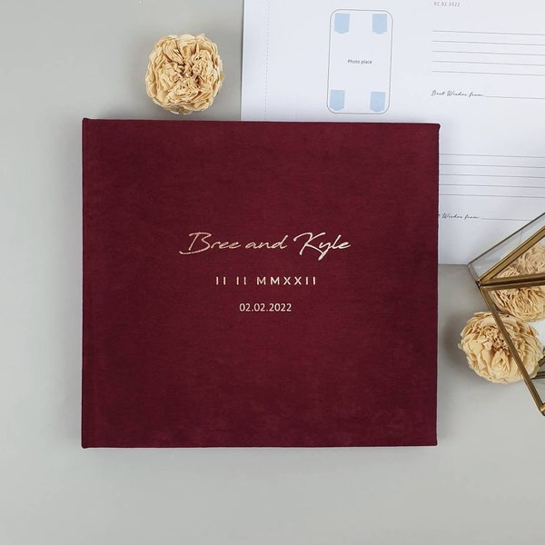 Burgundy Red Wine Wedding Album, Personalized Photo Guest Book, Instax Wedding Book, Photo Booth Album