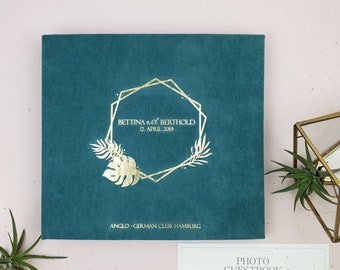 Personalized Geometric Floral Tropic Wedding Guestbook, Wedding Photo Album, Wedding Sign In, Elegant Green Hardbound Book, Advice Book