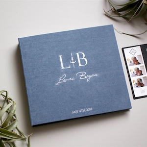 Dusty Blue Wedding Guest Book With Matte Silver Lettering, Anchor logo Guest Book, Alternative Rustic Guest Book, Instax Wedding Book Idea