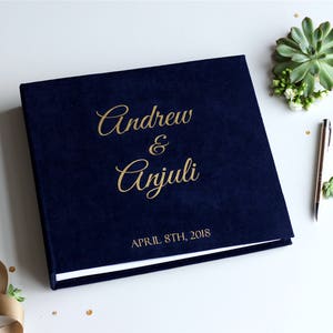 Navy Wedding Album With Matte Gold Lettering, Instax Picture Album, Personalized Photo Guest Book, Instax Wedding Book, Wedding Advice Book