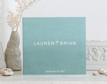 Wedding Guestbook in Mint Sea Blue color With White Lettering, Personalized Photo Booth Album and Sign In Book, Polaroid Guest book