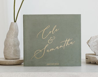 Wedding Album Olive Green With Foil Gold Lettering, Personalized Photo Guest Book, Instax Wedding Book, Photo Booth Album