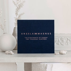 Personalized Minimalist Wedding Guest Book With Rose Gold Foil Lettering, Wedding Hardcover Instant Photo Booth, Wedding Photo Guest Book
