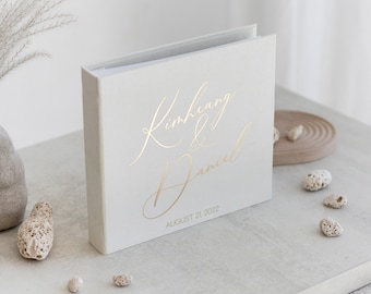 Modern Ivory Wedding Album With Foil Gold Lettering, Personalized Photo Guest Book, Instax Wedding Book, Photo Booth Album