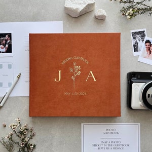 Terracotta Orange Wedding Guest Book With Foil Gold Lettering, Personalized Photo Guest Book, Instax Wedding Guestbook, Photo Booth Album