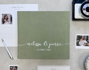 Olive Green Wedding Album With White Lettering, Personalized Photo Guest Book, Instax Wedding Book, Photo Booth Album