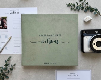 Olive Green Wedding Album With Green Lettering, Personalized Photo Guest Book, Instax Wedding Book, Photo Booth Album