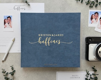 Dusty Blue Wedding Album With Foil Gold Lettering, Personalized Photo Guest Book, Instax Wedding Book, Photo Booth Album
