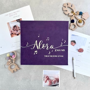 Personalized First - 5 Year Baby Memory Book with Musical Notes, Baby Photo Album,  Personalized Baby Book, Story Of You
