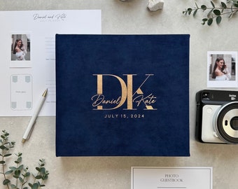 Navy Blue Wedding Guest Book With Copper Lettering, Personalized Photo Guest Book, Instax Wedding Book, Photo Booth Album