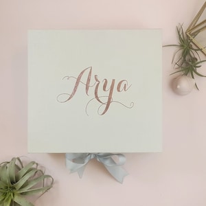 Light Gray Large Baby Keepsake Box With Rose Gold Lettering