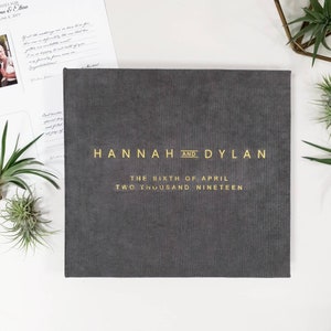 Gold Foil Dark Grey Wedding Guest Book, Real Foil Wedding Guest Book, Personalized Modern Guest Book Photo Booth