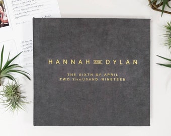 Gold Foil Dark Grey Wedding Guest Book, Real Foil Wedding Guest Book, Personalized Modern Guest Book Photo Booth
