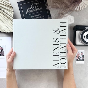 White Guest Book For Wedding with Black Lettering, Personalized Wedding Photo Album, Instax Wedding Book, Best Gift For Newlyweds