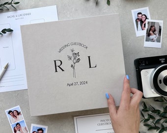 Latte Wedding Album With Charcoal Lettering, Personalized Photo Guest Book, Instax Wedding Book, Photo Booth Album