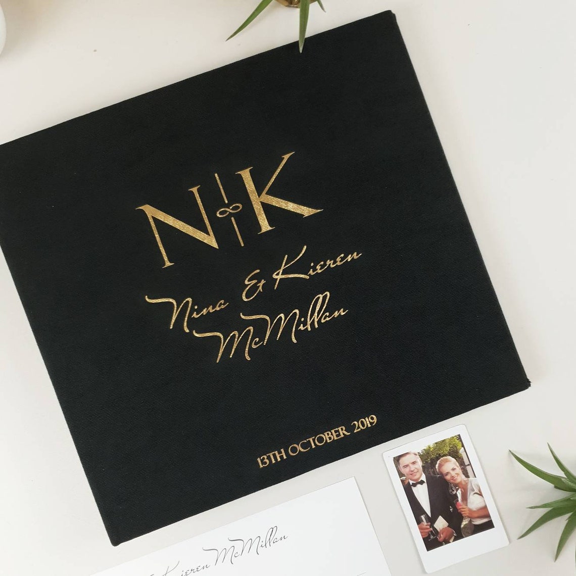 Wedding Black Guest Book with Gold foil Lettering Instax Etsy