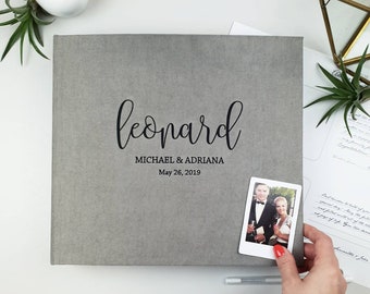 Tan Gray Instax Photo Guestbook Black Lettering, Personalized Wedding Album, Alternative Guestbook, Wedding Guest Book