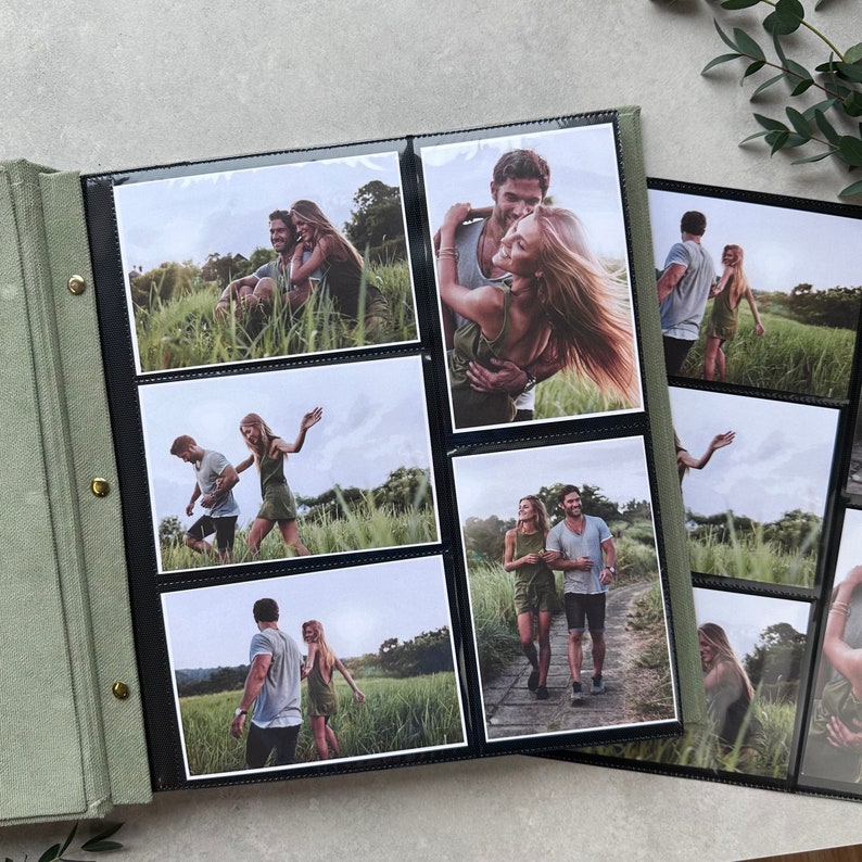Album photo de couple personnalisé personnalisé avec pochettes jusqu'à 4 x 6 photos, album photo de famille à glisser, album de mariage image 5