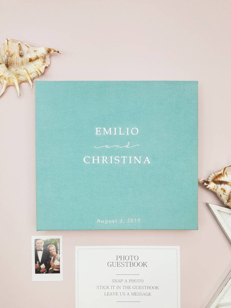 Wedding Guest Book, Mint Sea Blue Alternative Rustic Wedding Guest Book, Wedding Guest Book Ideas, Unique Wedding Guest Book, Instax Album image 1