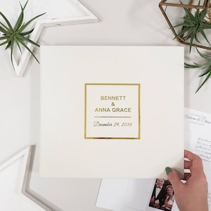 Personalized Ivory Wedding Guest Book: Instax Photo Album with Gold Lettering