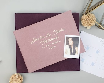 Wedding Album Pink With Gold Lettering, Personalized Photo Guest Book, Instax Wedding Book, Photo Booth Album