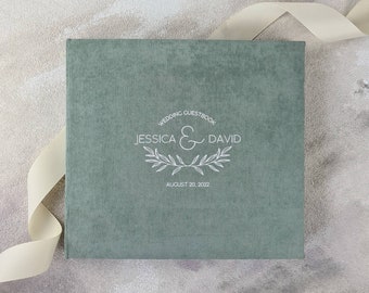 Jade Green Wedding Photo Album With White Lettering, Instax Picture Album, Personalized Photo Guest Book, Instax Wedding Book