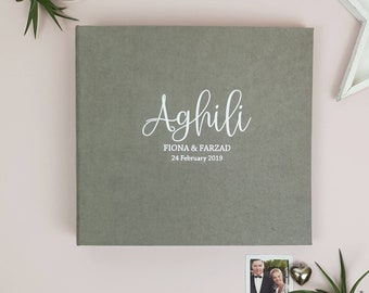 Tan Gray Wedding Album With White Lettering, Instax Picture Album, Personalized Photo Guest Book, Instax Wedding Book, Photo Booth Album