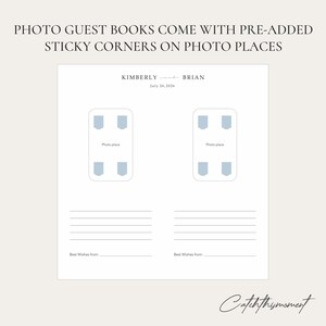 May include: A white guest book page with text and design elements. The page includes the names "KIMBERLY and BRIAN" and the date "July 26, 2026". It features photo placement areas with pre-added sticky corners and space for best wishes.