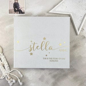 Light Gray First Year Baby Memory Book, Baby Milestone book, Modern Baby Shower Gift, Gift For New Mom, Personalized Baby Book, Story Of You