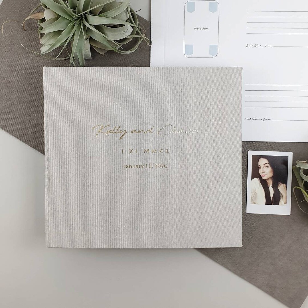 Wedding Guest Book Dark Gray With Matte Gold Lettering 
