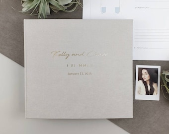 Light Grey Wedding Album With Foil Gold Lettering, Personalized Photo Guest Book, Instax Wedding Book, Photo Booth Album