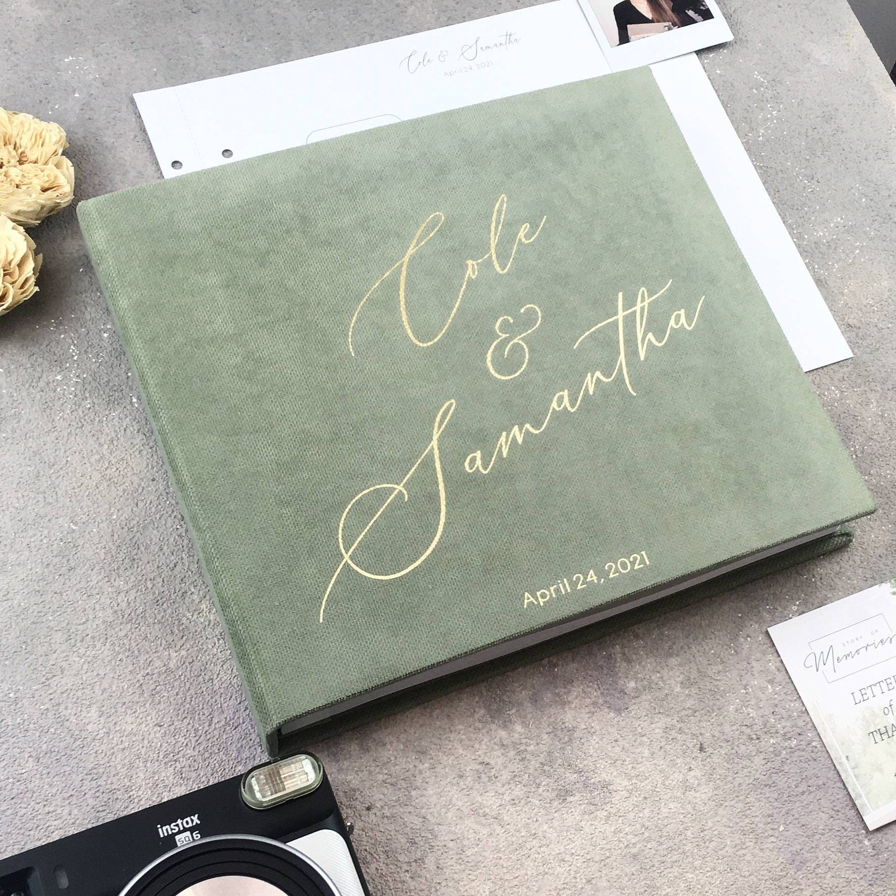 Olive Green Wedding Album With Gold Lettering, Instax Picture Album,  Personalized Photo Guest Book, Instax Wedding Book, Photo Booth Album 