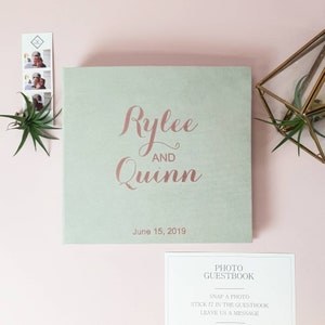 Light Gray Wedding Album With Matte Rose Gold Lettering, Instax Picture Album, Personalized Photo Guest Book, Instax Wedding Book