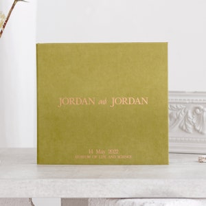 Green Wedding Guest book with Copper Lettering, Personalized Guest Book Wedding, Polaroid ® guest book, Wedding Photo booth Album