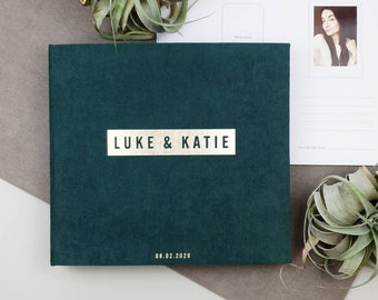 Wedding Guest Book Hunter Green With Foil Gold Lettering, Personalized Photo Guest Book, Instax Wedding Album, Photo Booth Album