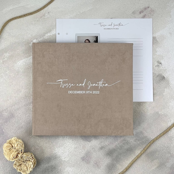 Wedding Album As A Guest Book, Taupe Personalized Photo Guest Book With White Lettering, Instax Wedding Book, Photo Booth Album