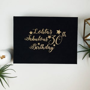 Luxury black photo guest book alternative, Instax guest book as box with wishes/advice cards, glitter gold birthday box- memory box
