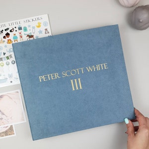 First Year Baby Memory Book | Dusty Blue Baby Album With Gold Text | Modern Baby Journal | Baby Shower Gift | Baby Book | 5 Year Baby Book