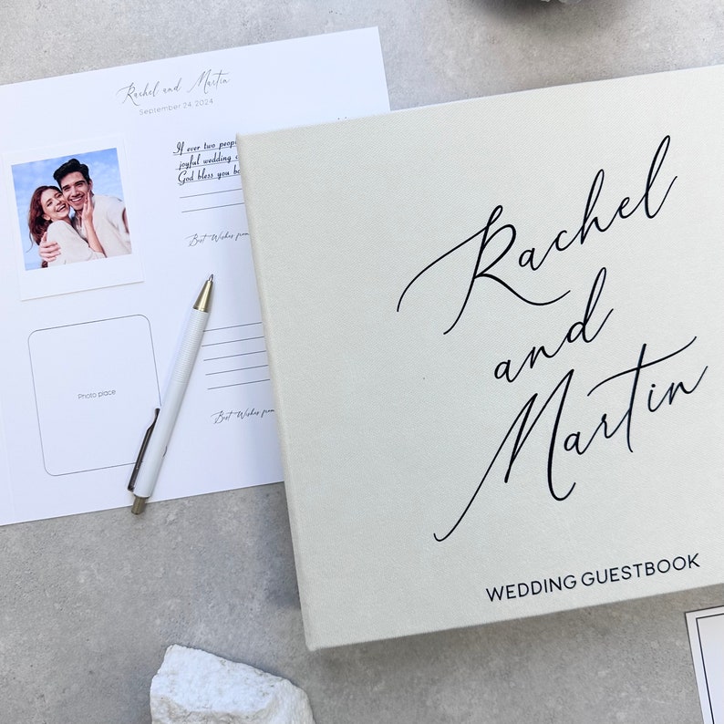 Ivory Wedding Album With Black Lettering, Personalized Photo Guest Book, Instax Wedding Book, Photo Booth Album