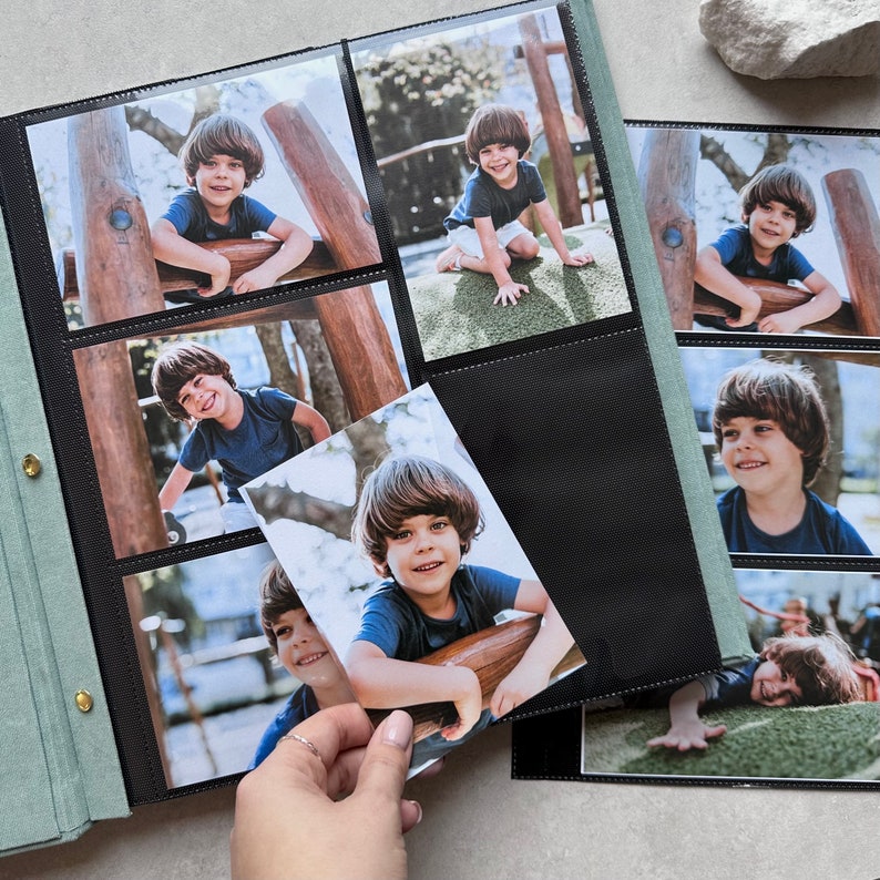 Gepersonaliseerde moderne fotoalbum met mouwen tot 4x6 foto's, inschuifbaar familiefotoalbum, kinderfotoalbum, herinneringen fotoalbum afbeelding 2