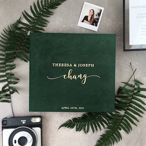 Hunter Green Instax Guest Book With Foil Gold Lettering, Instax Photo booth Guest Book, Wedding Album