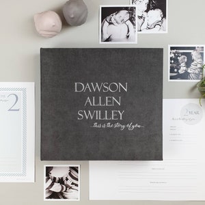 First Year Dark Gray Baby Memory Book With Matte Silver Text | Modern Baby Journal | Baby Shower Gift | Baby Book | 5 Year Baby Book