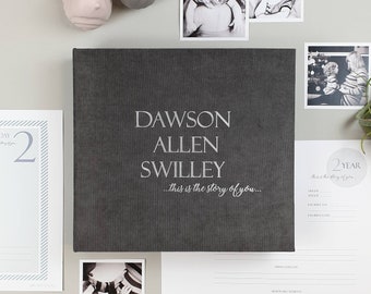 First Year Dark Gray Baby Memory Book With Matte Silver Text | Modern Baby Journal | Baby Shower Gift | Baby Book | 5 Year Baby Book