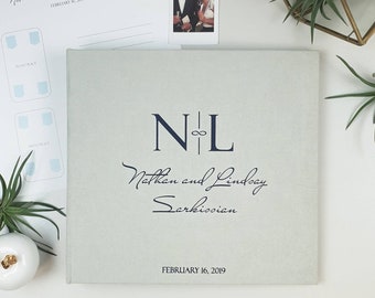 Light Gray Wedding Guest Book With Navy Lettering, Instax Photo Album, Instax Guest Book, Photo Guest Book, Wedding Album